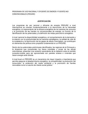 Programa De Uso Racional Y Eficiente De Energía Y Fuentes No Convencionales