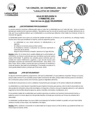 Reflexion 18 - Del 8 Al 12 De Julio '19