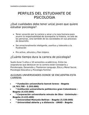 Perfiles Del Estudiante De Psicologia