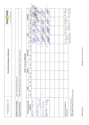 PRO à PRO APS Feuille De Présence 9 Et 10 Mai 19