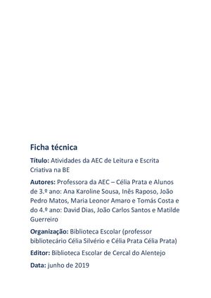 Leitura e Escrita Criativa 2019