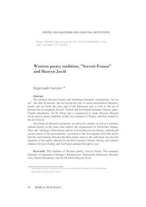 Western Poetry Tradition, Serveti Funun And Huseyn Javid Asgerzade Lutviye