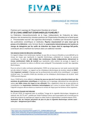 Fivape Communiqué De Presse Oms