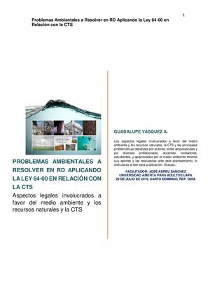 Problemas Ambientales A Resolver En RD Aplicando La Ley 64-00 En Relación Con La Cts