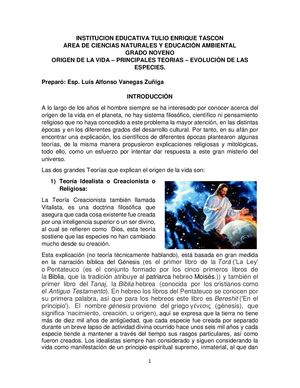 Teorias Acerca Del Origen De La Vida Documento (2)
