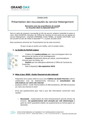 Nouveautés Service Hébergement