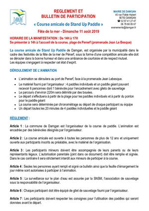 Fiche Inscription Stand Up Paddle 2019