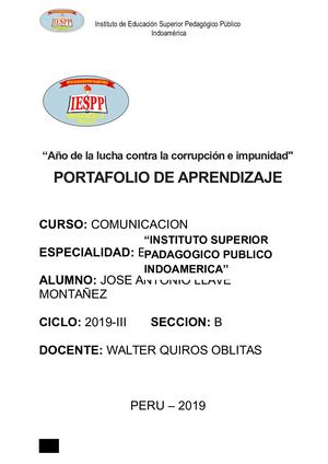 PORTAFOLIO DE APRENDIZAJE DE  COMUNICACIÓN