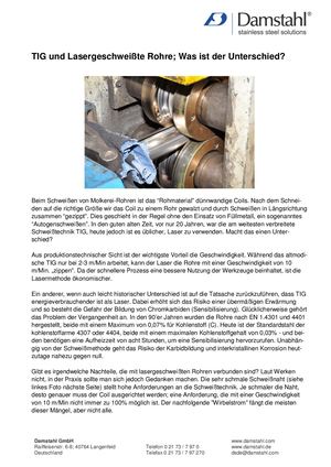 Damstahl Info - TIG vs lasergeschweißte Rohre