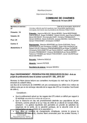 Charmes Del 2019 27 Environnement Préservation Des Ressources En Eau Avis Au Projet De Prélèvements Dans Le Secteur Sud Est Gti