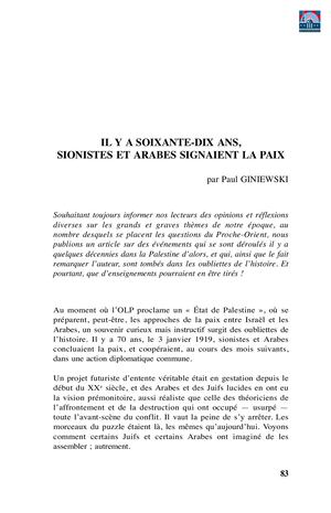 Giniewski - Il y a soixante-dix ans, Sionistes et arabes signaient la paix (mars 1989)