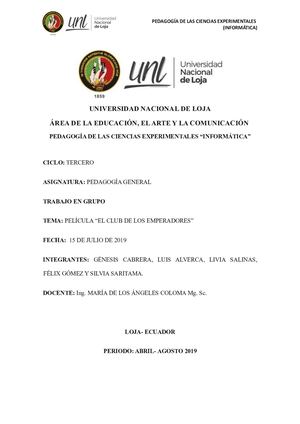 Informe El Club De Los Emperadores