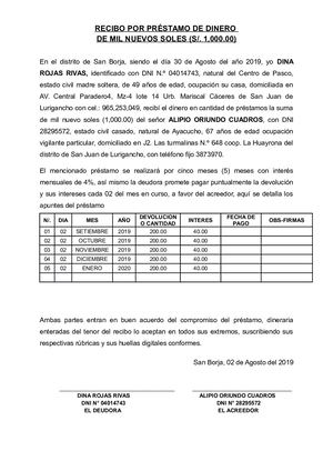 RECIBO POR PRESTAMO DE DINERO 01 08 19
