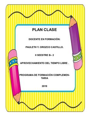 Plan Clase Aprovechamiento Del Tiempo Libre