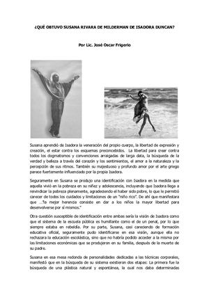 ¿Qué obtuvo Susana Rivara de Milderman de Isadora Duncan?