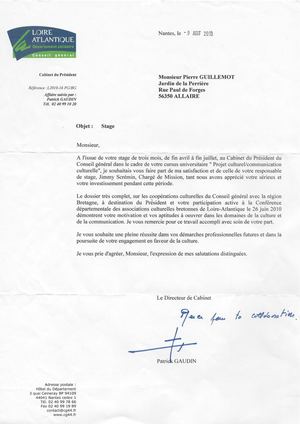 Lettre de Patrick Gaudin et Jimmy Scremin à l'issue de mon stage