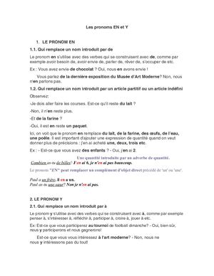 Les Pronoms En Et Y