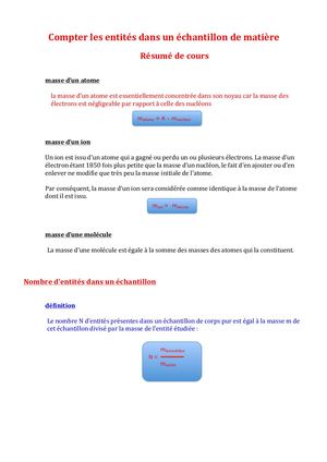 seconde Compter Les Entités Dans Un Échantillon De Matière Résumé De Cours