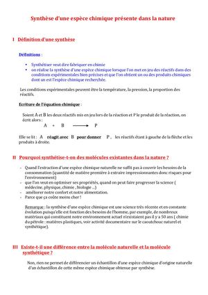 seconde TP-cours Synthèse D’une Espèce Chimique Présente Dans La Nature