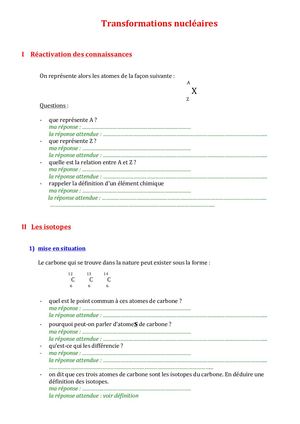 seconde cours Transformation Nucléaire