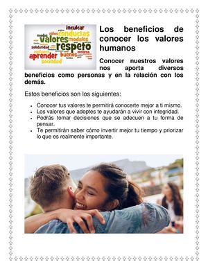 Los Beneficios De Los Valores Humanos