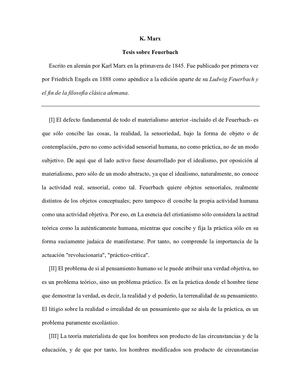 Marx, K (1845) Tesis Sobre Feuerbach