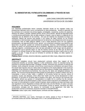 El Bienestar Del Futbolista Colombiano A Través De Sus Derechos