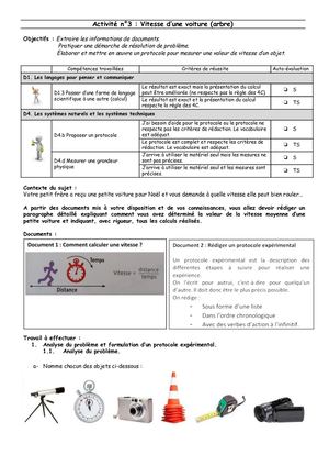 6ème - Activité 3 Vitesse D'une Voiture (arbre)