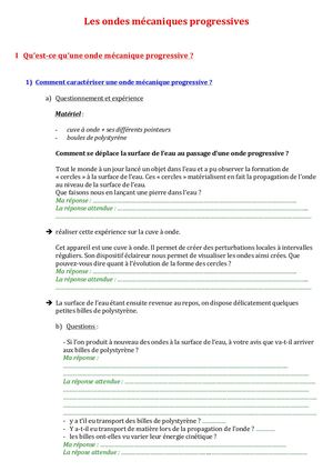 1ère spécialité cours les Ondes Mécaniques Progressives