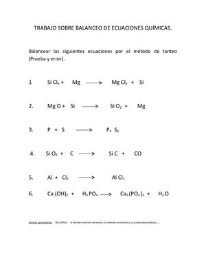 Taller Sobre Balanceo De Acuaciones 4° Período