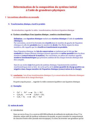 1ère spécialité cours Détermination De La Composition Du Système Initial À L’aide De Grandeurs Physiques
