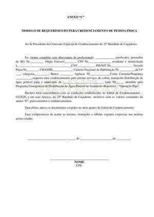 ANEXO C - MODELO DE REQUERIMENTO PARA PESSOA FÍSICA E JURÍDICA