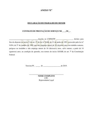 ANEXO E - DECLARAÇÃO SOBRE TRABALHO DO MENOR