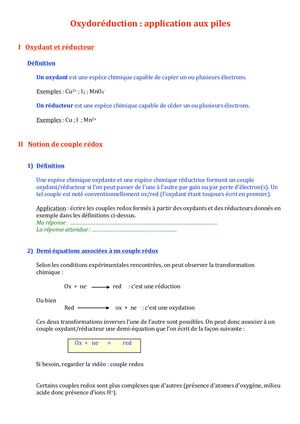 1ère spécialité cours Réactions D'oxydoréduction