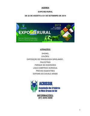 Agenda Oficial Expo Ms Rural 2019