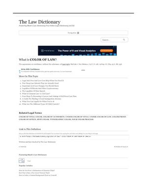 LEGAL DEFINITION OF: COLOR OF LAW;  BLACK'S LAW DICTIONARY 2ND EDITION