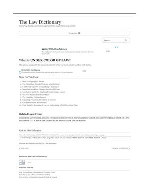 LEGAL DEFINITION OF:  UNDER COLOR OF LAW; Blacks Law Dictionary 2nd Edition Definition