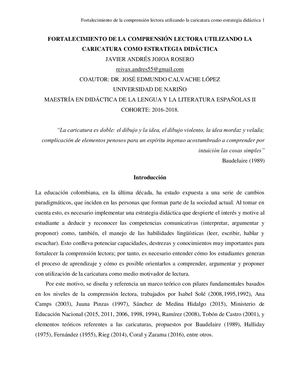 Articulo Sobre La Comprensión Lectora Utilizando La Caricatura Como Estrategia Didáctica