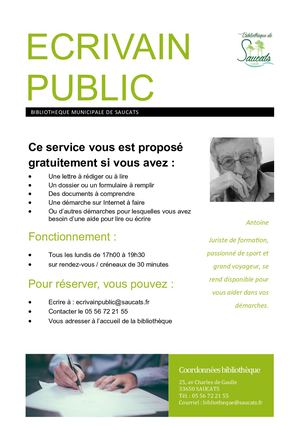 Dépliant sur le nouveau service d'écrivain public bénévole