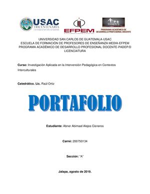 Portafolio Del Curso Investigación Aplicada En La Intervención Pedagógica En Contextos Interculturales