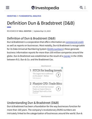 WHO IS, WHAT IS?  DUNS & BRADSTREET [Investpedia Com]