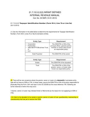 IRS MANUAL-21.7.13.3.2.2(2)-DEFINITION OF INFANT ='S ; DECEDANT