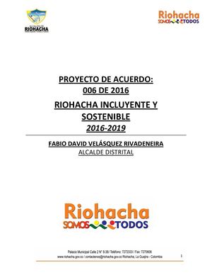 Plan De Desarrollo 2016 2019 Riohacha Incluyente Y Sostenible