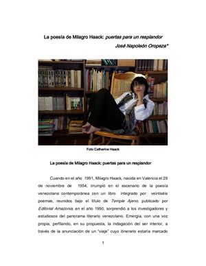 La Poesía  de Milagro Haack Puertas para un resplandor