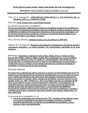 Ficha Técnica Para Extraer Datos Relevantes De Una Investigación