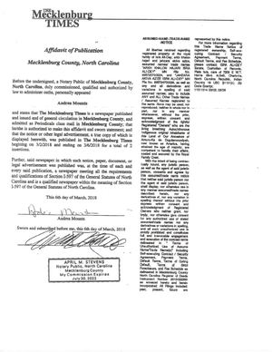 Mecklenburg Times Affidavit Of Publication