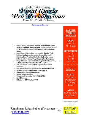 Kursus Kahwin Bandar Tasik Selatan Sungai Besi 018-3536229