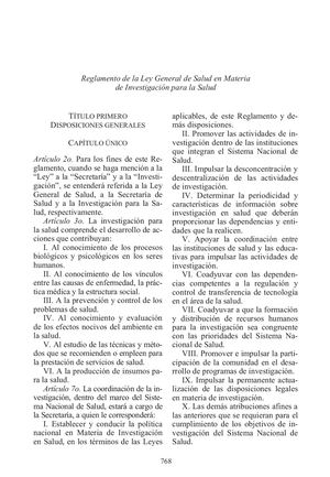 Reglamento De La Ley General De Salud En Materia De Investigación Para La Salud