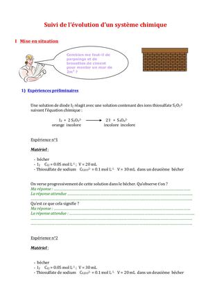 1ère spécialité cours Suivi De L’évolution D’un Système Chimique