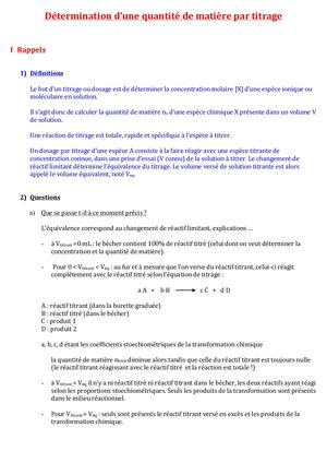 1ère spécialité cours Détermination D’une Quantité De Matière Par Titrage